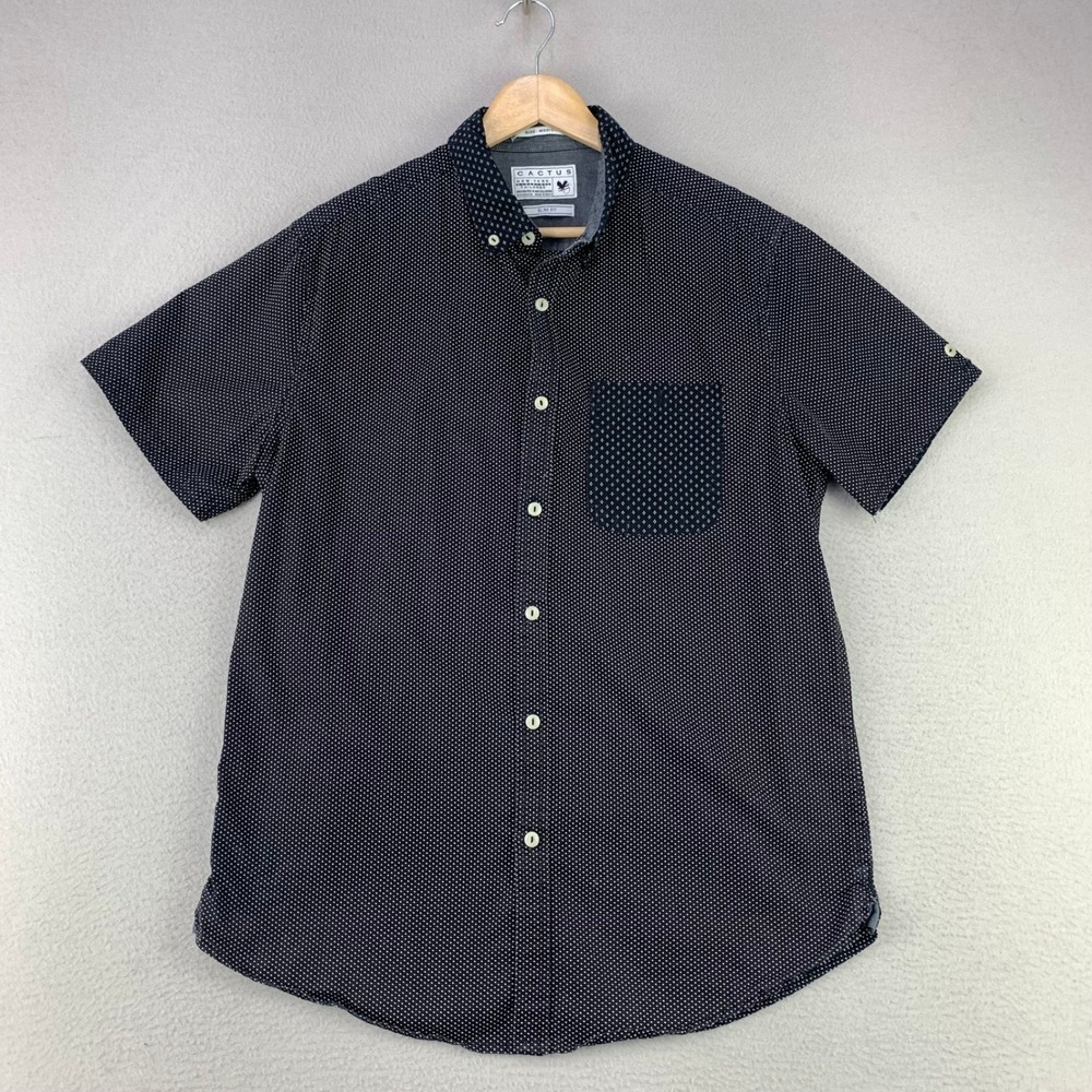 Cactus New York Slim Fit Shirt Mens M Black Polka Dot Short Sleeve Button Up